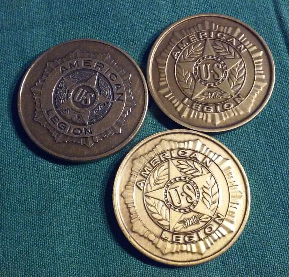 Lot 3 Brass AMERICAN LEGION Challenge Coins 2016/17/18 
