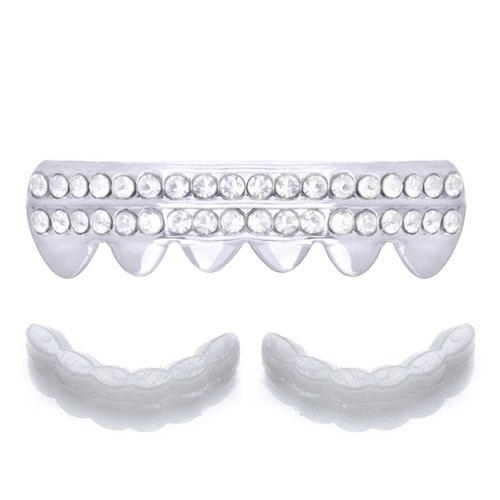 Denti Uomo Iced GRILLZ Piccoli Tono Argento Fondo S019 S 1 Barra Stampo Extra   - Foto 1 di 3