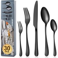 Besteck Set 6 Personen 30 Teilig Schwarz Matt Essbesteck Messer Gabel LöFfel