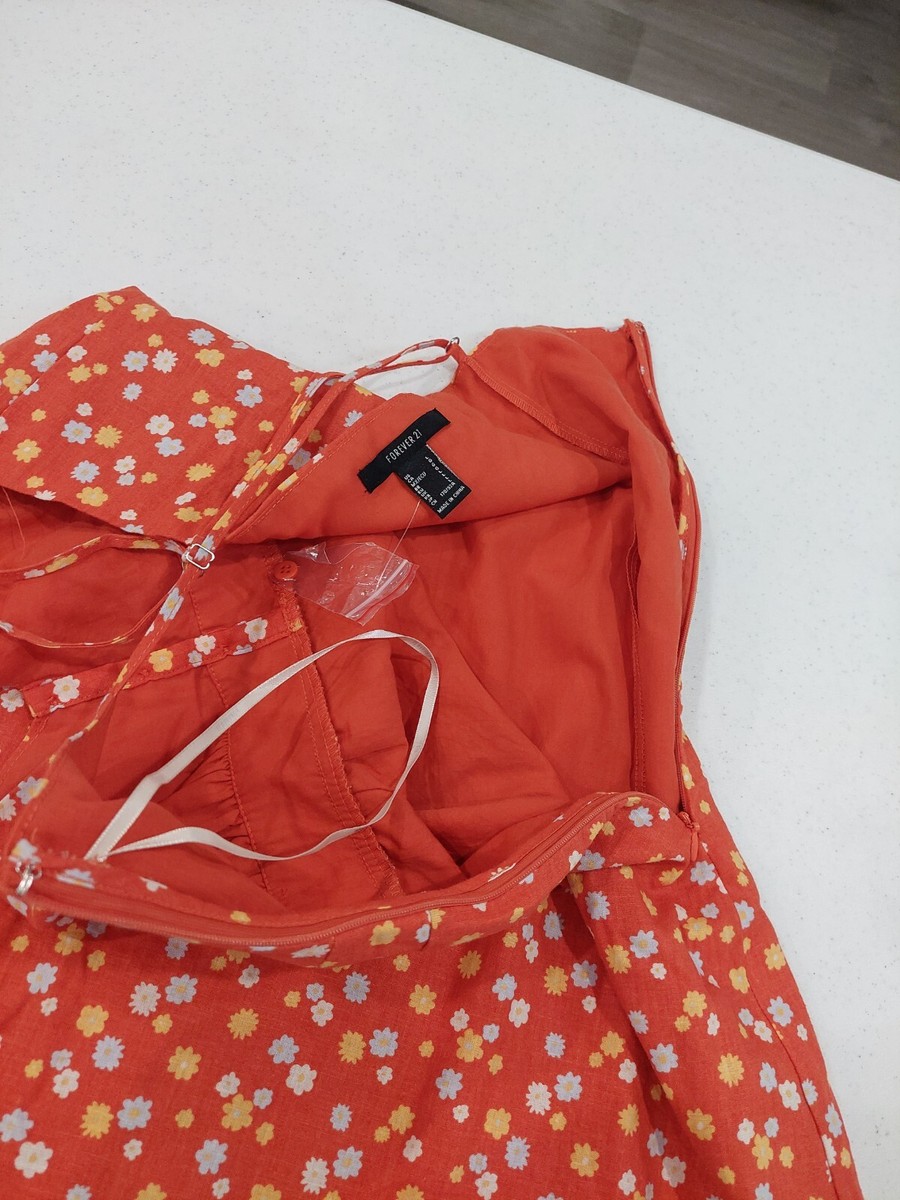 open lace back dress Forever New Orange Floral Open Front Mini Dress