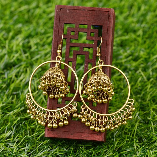 Pendientes colgantes de campana pequeña de plata boho estilo exagerado para mujer antigua India - Imagen 11 de 12