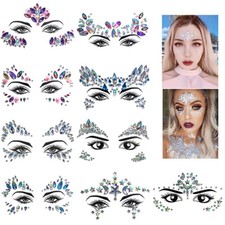 Women's Rhinestone Mermaid 3D Face Jewels Tattoo Stickers Crystal Tear  