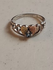 Vintage Heart Love Leaves Sterling Silver 925 Blue Topaz Ring Signed 'R' Size 8