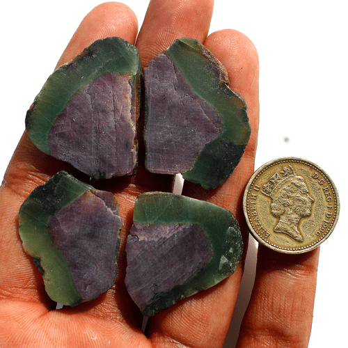 4 Pcs Natural Watermelon Ruby Matching 28.8mm-35mm Rough Slice Loose Gemstones - Picture 3 of 13