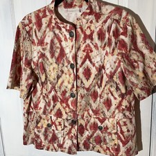 Chico's Linen Blend Aztec Pink Ipkat Short Sleeve Jacket Chico's 2 Large