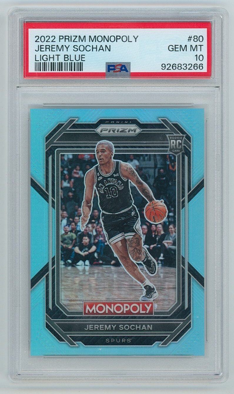 2022 -23 Panini Prizm Monopoly Jeremy Sochan Light Blue Prizm 27/199 PSA 10 Gem