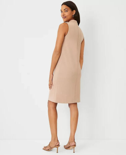 Nuevo $149 Vestido Ann Taylor The Mock Neck Shift en Doble Punto Tostado Talla 2P - Imagen 2 de 2