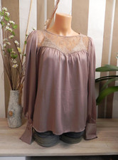 Rinascimento * hübsche glatte Schlupfbluse Satin Bluse in Nude-Braun Gr. 36 / S