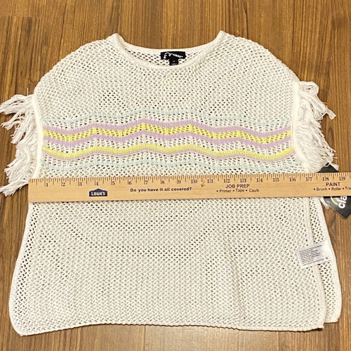 Art Class Crochet Sparkle Youth Girls Poncho T Shirt Top 5T White Purple Yellow - Picture 9 of 10