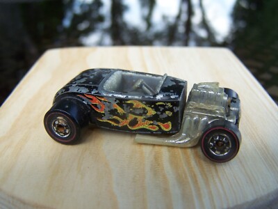 Vintage Hot Wheels Redline Hot Rod Roadster Black w/ Flames 1975 Hong Kong