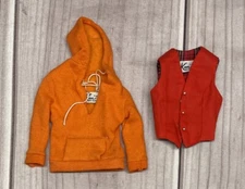 Vintage Ken Shirts #1406 Skin Diver Shirt Orange & #1411 Victory Dance Vest Red