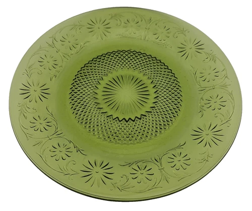 VINTAGE INDIANA GLASS Dinner Plate Avocado Green Pineapple Pattern 10"D/MCM