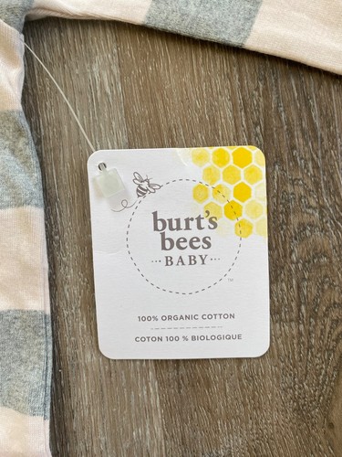 BURT'S BEES BABY~NWT~Organic Cotton Rugby Pink & Gray Striped Romper~6-9 Months - Picture 2 of 5