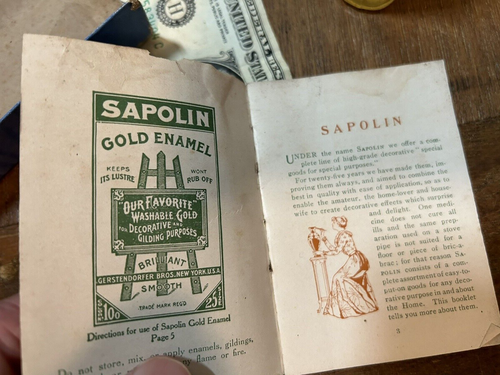 Vintage SAPOLIN Silver Enamel Bottle in Box old paint advertising early 1900's - Picture 13 of 15