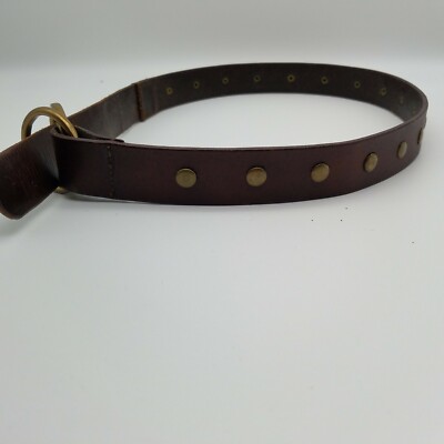 Distressed Studded Brass Brown Leather Belt Size S 27-28  display picture 3