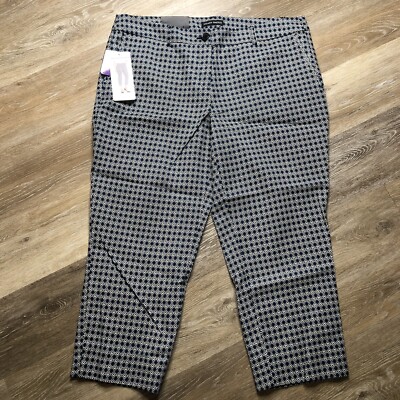 Hilary Radley Womens Pants Slim Leg Ankle Crop Blue White Print Size 14 NWT 
