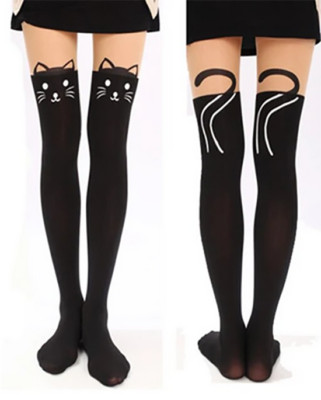 Original Harajuku Kawaii Katzenkopf Strumpfhose Sockenform Schwarz und Fleisch