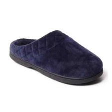 DEARFOAMS "DARCY" TRUE COMFORT DARK BLUE VELOUR INDOR AND OUTDOR CLOG SLIPPERS