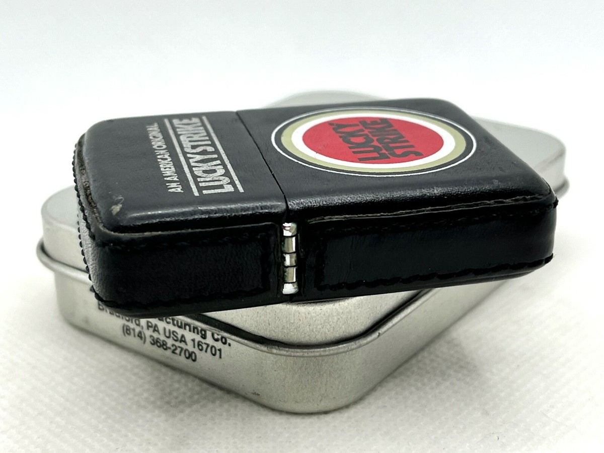Auth ZIPPO Limited Edition LUCKY STRIKE Leather-Bound Logo Lighter 
