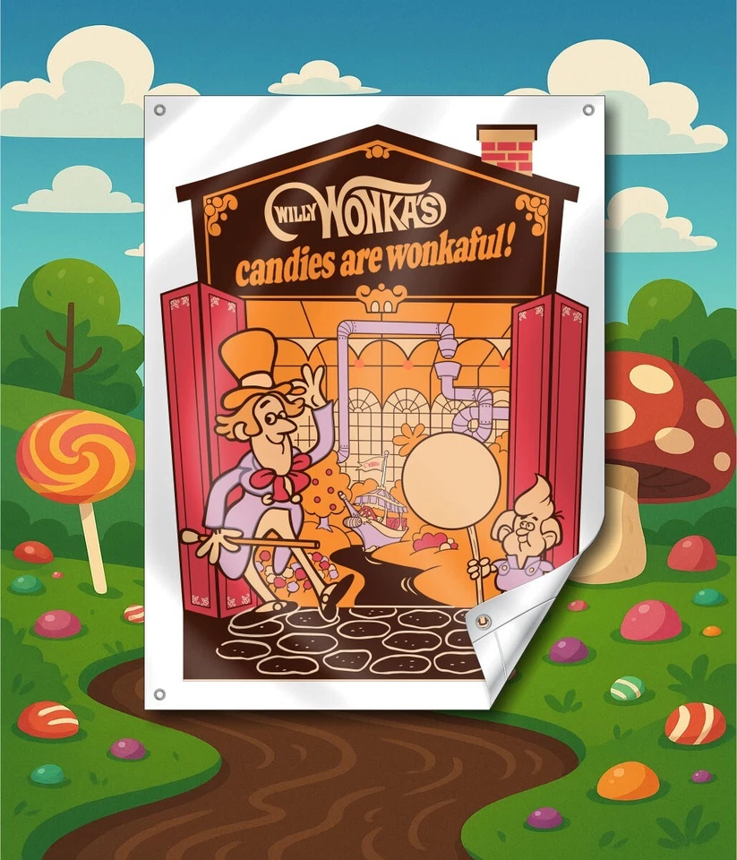 1970's Vintage Willy Wonka Quaker Candy Store Display Banner Sign! Reproduction - Image 3 of 4