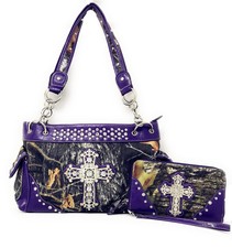 Premium Rhinestone Camouflage Cross Leather Womens Handbag Purse/wallet 7 Colors