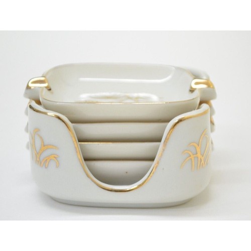 Vtg Lefton Ashtray Lot in Tray Japan Ceramic Gold-Tone Trim Hand Painted Wheat - Picture 3 of 12