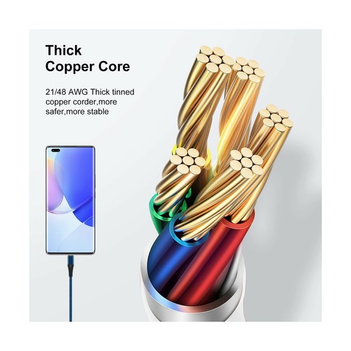 3 Pack USB Cable Extra Long 10 Feet Compatible Blue Wireless Faster Charging - Photo 5 sur 7