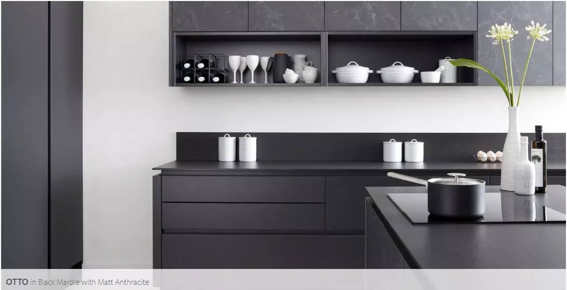 Black laminate 2024 kitchen cabinets