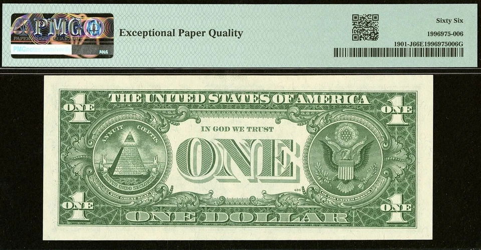 1963A $1 FRN Kansas City PMG 66EPQ - Near Solid Binary Serial Number 01111111 - Image 3 of 3