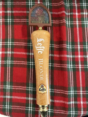 LEFFE BLONDIE BEER Tap Draft Handle Pub Bar WOOD STAIN GLASS LOOKING TOPPER