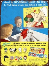 1964 Kenner Give A Show Projector Popeye Toy Metal Sign 9x12" A127