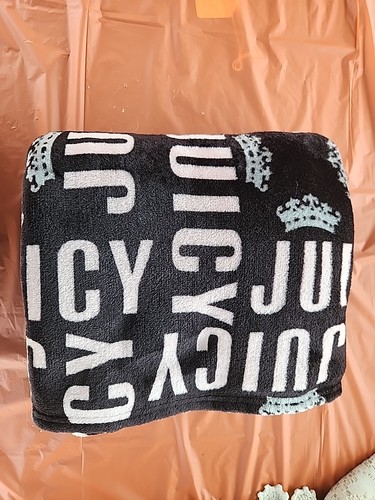 Juicy Couture Home Soft Fleece Throw Blanket ONYX Black Crowns Stars Hearts - Picture 7 of 7