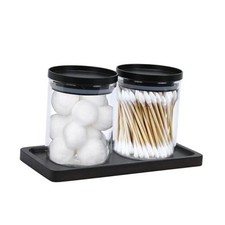 2-Pack Qtip Holder Dispenser with Vanity Tray, Glass Bathroom Vanity Organizer