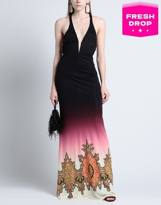 RRP 2150 ETRO Jersey Maxi Dress IT40 US4 UK8 S Black Dip Dye Plunging Neck  | eBay
