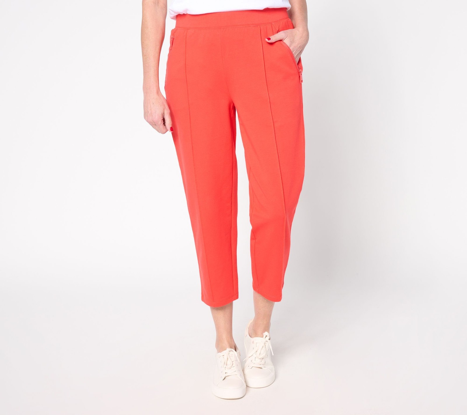 Denim & Co. Women's Pants Sz S Regular Active French Terry Crop Pant Red A475900