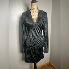 Black dress Ganni  crinkled satin mini size 2   party clubbin Wedding Guest