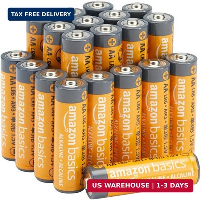 Amazon Basics 20-Pack AA Alkaline Batteries, 1.5 Volt, 10-Year Leak-Free Shelf L