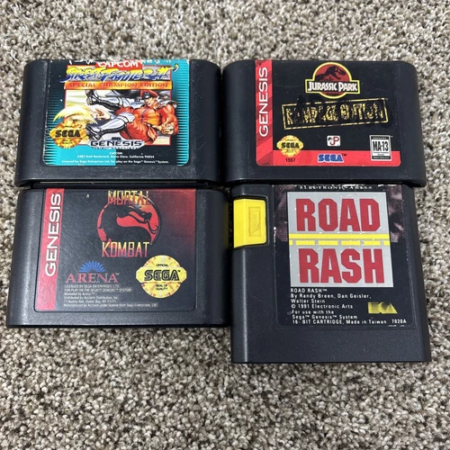 Lot Of 4 Sega Genesis Games Jurassic Park Street Fighter 2 Mortal Kombat Road
