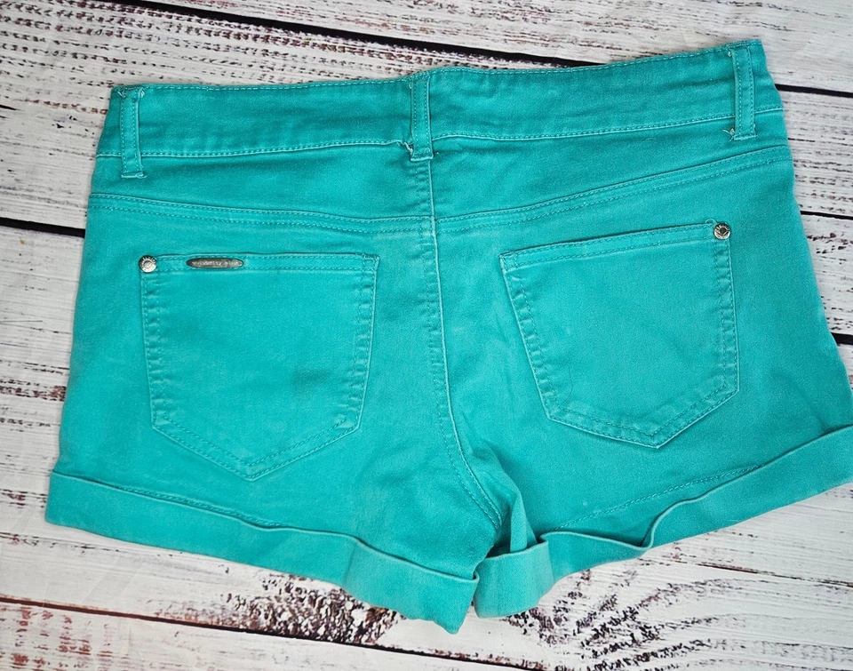 Pantalones cortos de mezclilla para mujer Celebrity rosa verde azulado con puños talla 11 mosaico turquesa Foto 2 de 4
