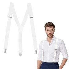Suspenders for Men Women with Elastic 1 Inch Wide Straps Y-Back 1PCS White 1pcs
