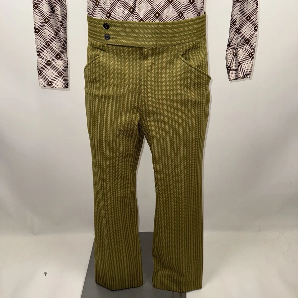 Pantalones De Colección Años 60 Para Hombres 34 28 Hecho en Marx Traje de Ocio MCM Mod Beatnik Rayas Poliéster Foto 2 de 4
