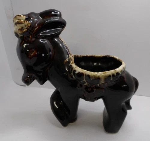 Vintage McCoy Art Pottery Donkey Brown Beige Drip Planter USA Mid Century