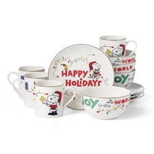 896326 Snoopy Christmas 12-Piece Dessert Set, Holiday Dinnerware