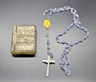 VINTAGE Metal Rosary Box/Holder -- w/ROSARY -- 1950's Ricordo Di Roma ROME
