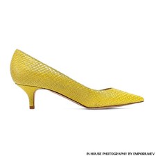 Jimmy Choo Agnes Yellow Snake Print Kitten Heel Pumps EU 37 0345
