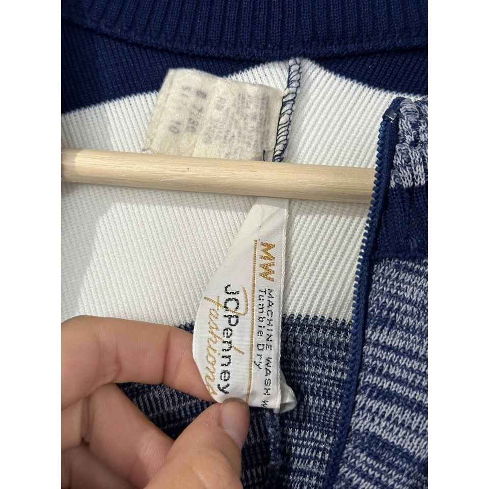Mono acampanado vintage años 70 JC Penney azul blanco a rayas cintura atada pierna ancha S Foto 3 de 4