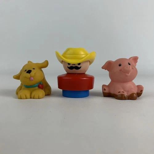 Vintage Fisher Price Little People Cowboy, Pig, Dog Chunky Figures 1990 1997