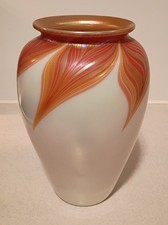 9.25" Lundberg Studios 1996 Iridescent Pulled Feather Art Glass Vase