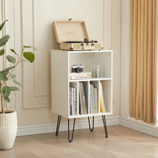 Stylish White Record Player Stand with Vinyl Storage for 150 Albums