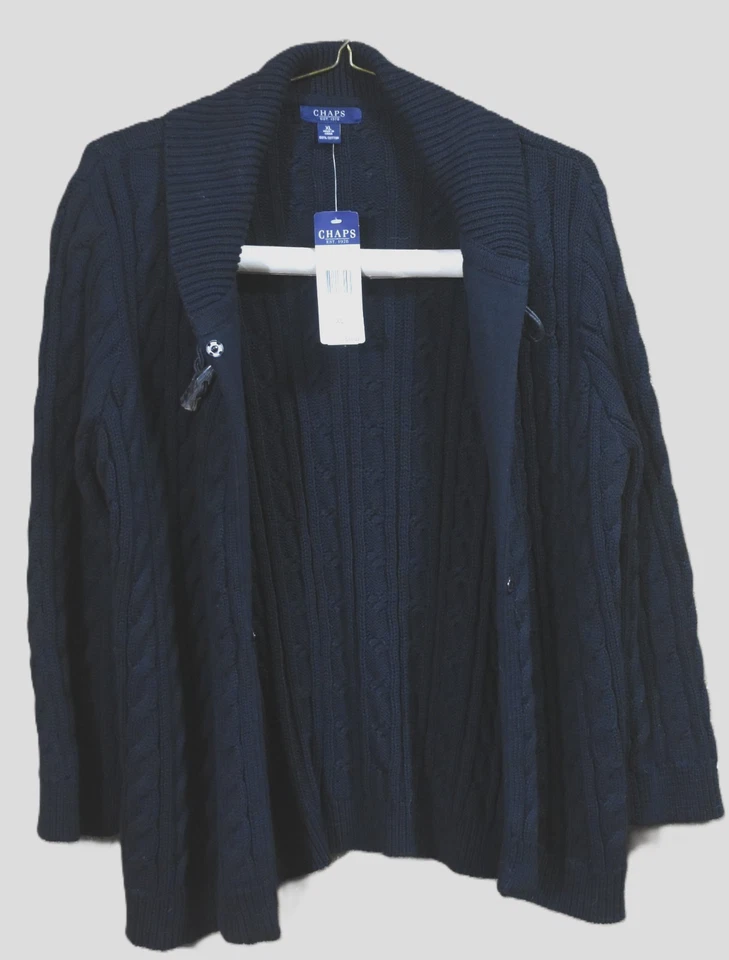 Nuevo con etiquetas Chaps Ralph Lauren Mujer XL Algodón Tejido Cárdigan Negro Botón Palanca Foto 3 de 4